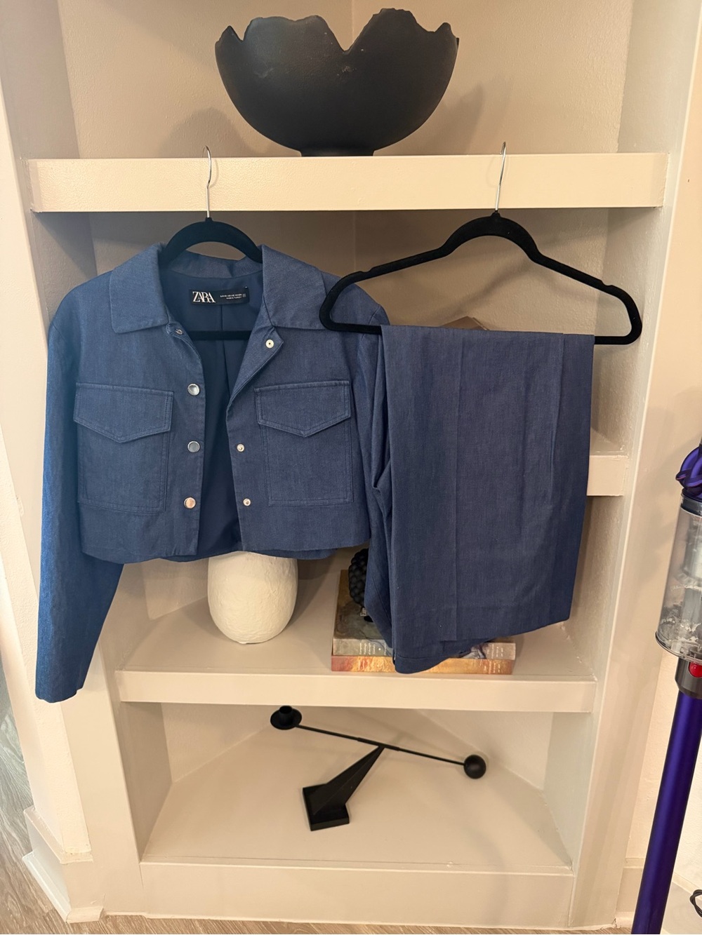 Zara Blue Cropped Jacket & Trousers Set. Size XS